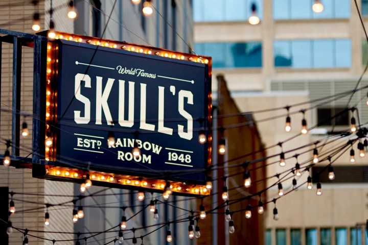 a sign on a city street